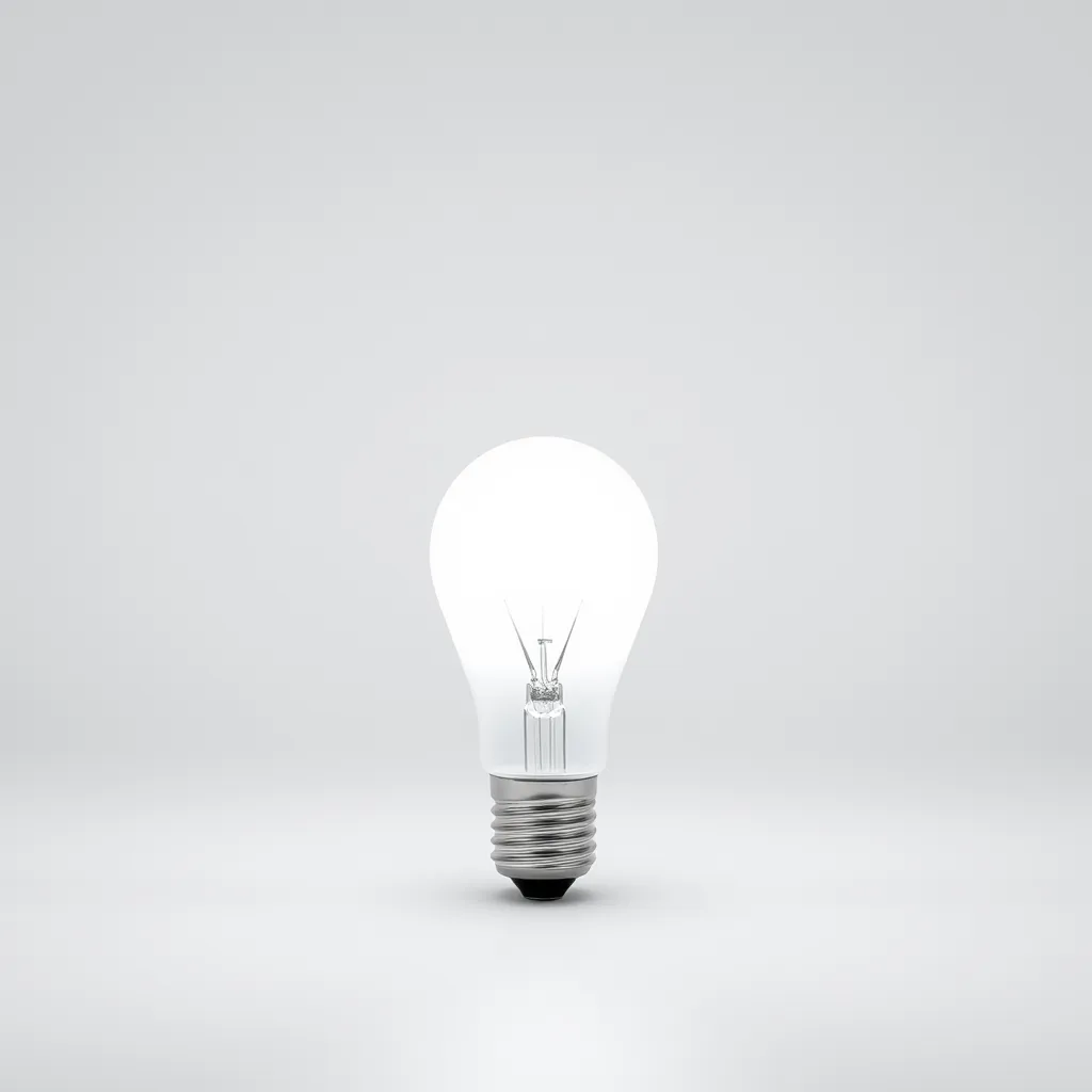 A standard white LED light bulb resting on a simple gray background.