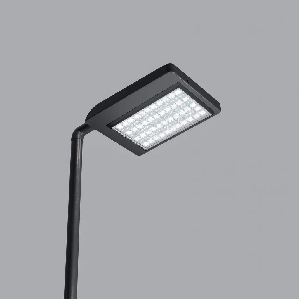 A sleek LED street light fixture designed for parking lots.