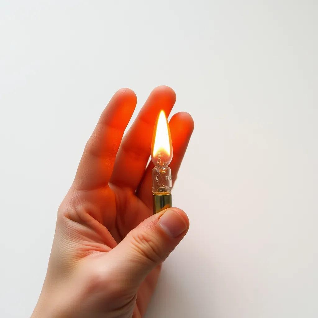 A person's fingers holding a tiny cylindrical glass fuse used for holiday lights.