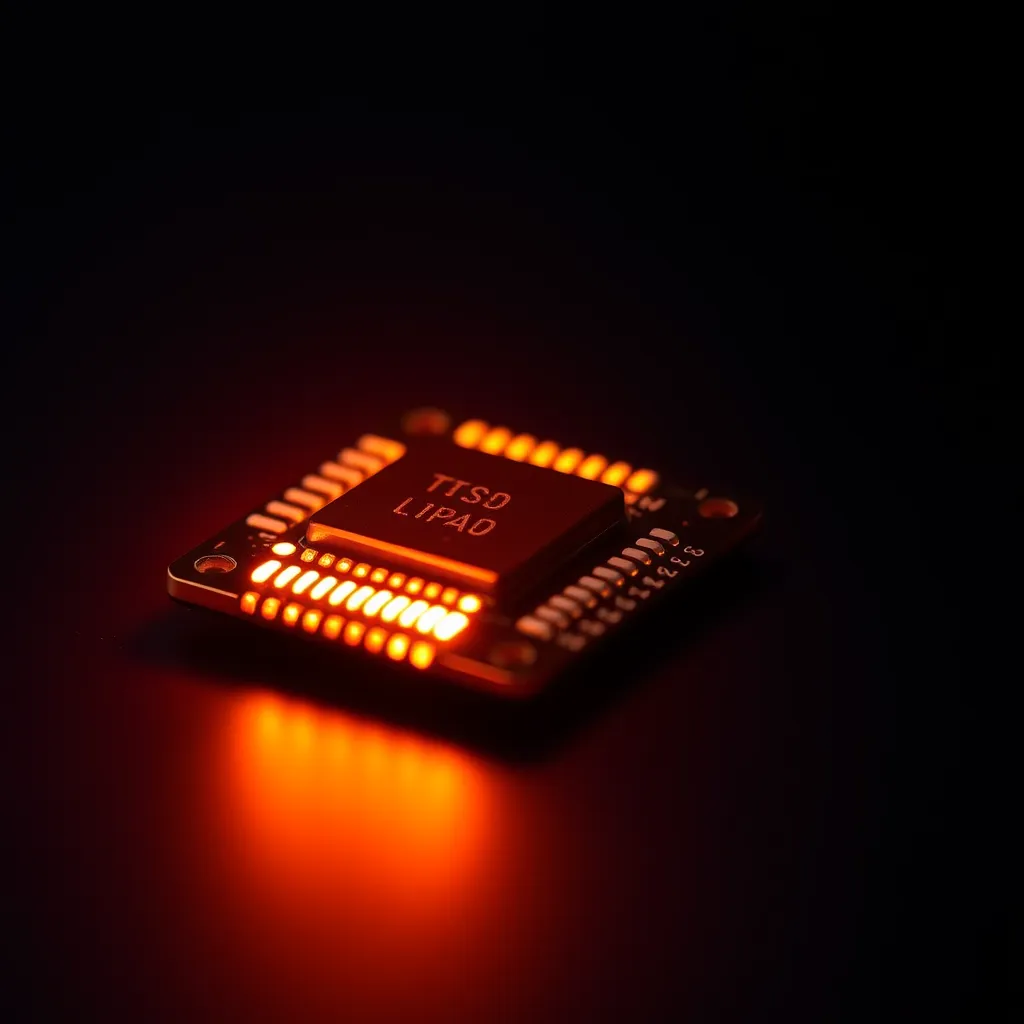 A highly detailed microscopic view of a glowing electronic component.