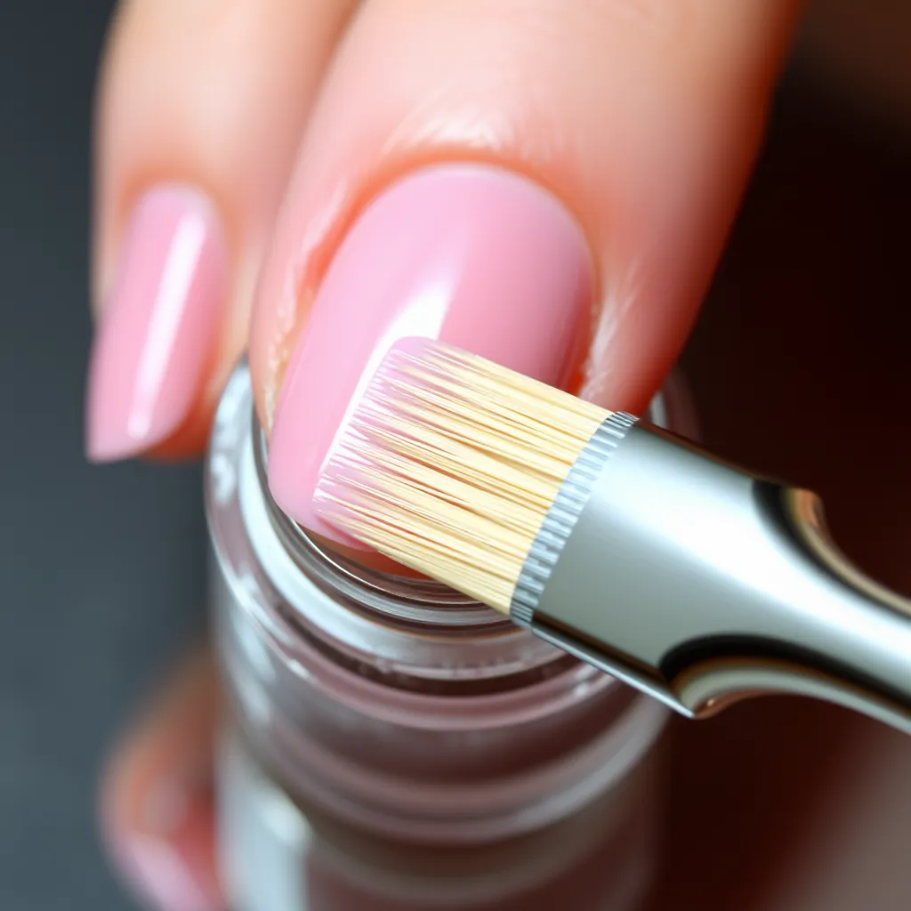 Applying a thin layer of gel polish to a fingernail