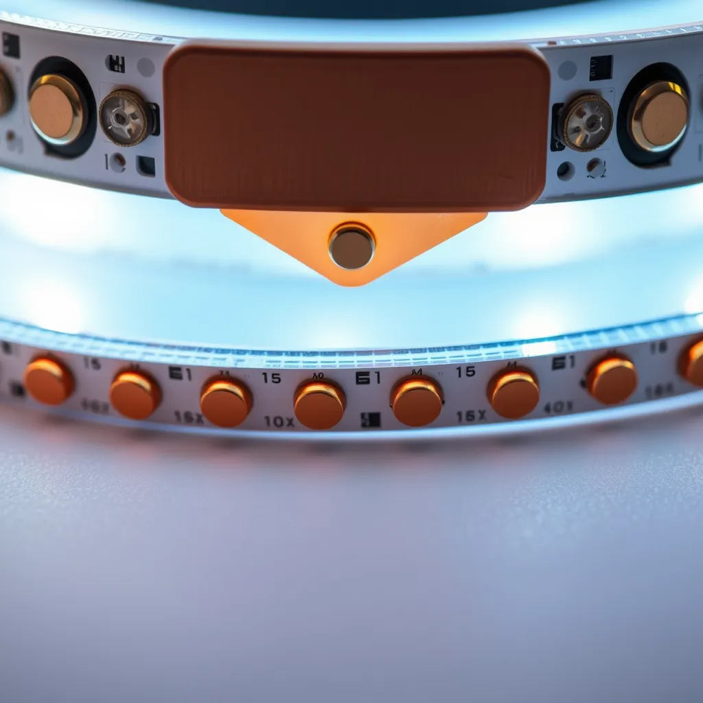 Close up of the copper contact pads on an LED strip