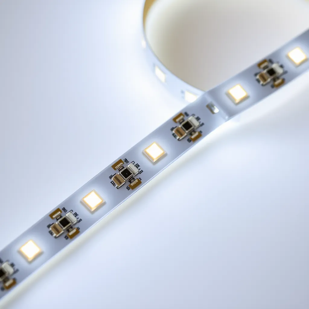 Close-up view of the copper solder pads on an LED strip.
