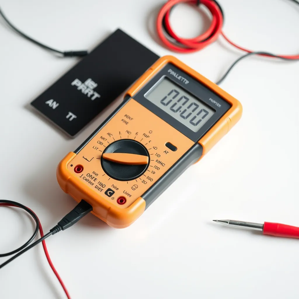 A digital multimeter used for testing electrical voltage.