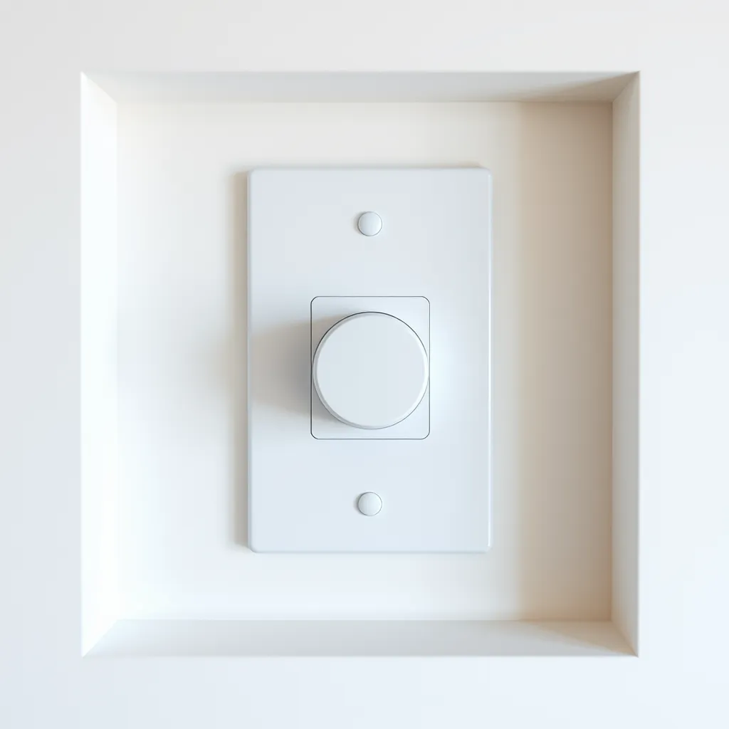 A modern sleek wall dimmer switch with a slider and a toggle button