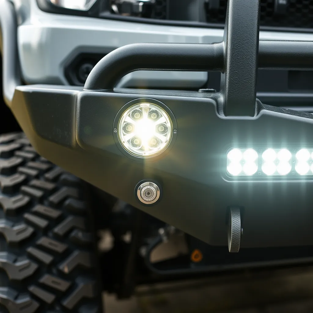 LED light bar mounted to a steel off-road bumper