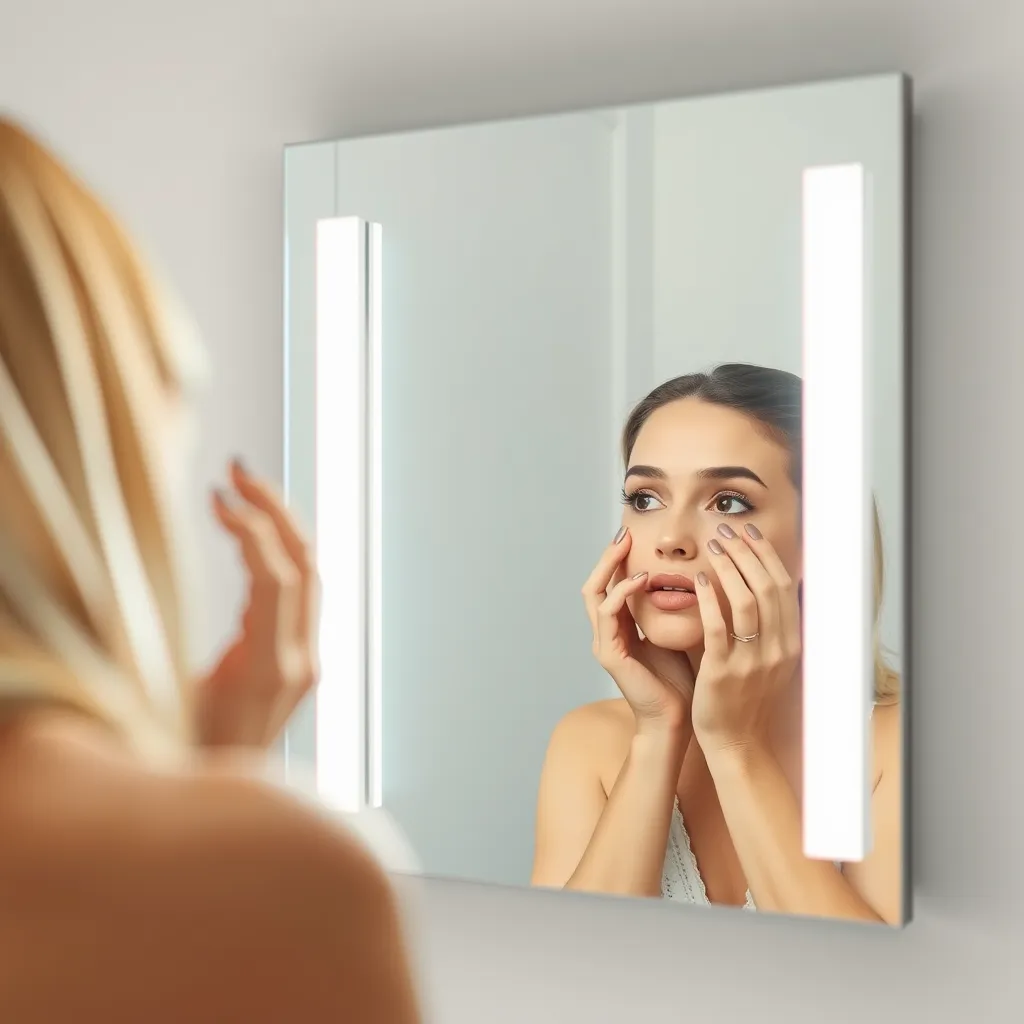 Front-lit vanity mirror providing even illumination for makeup application