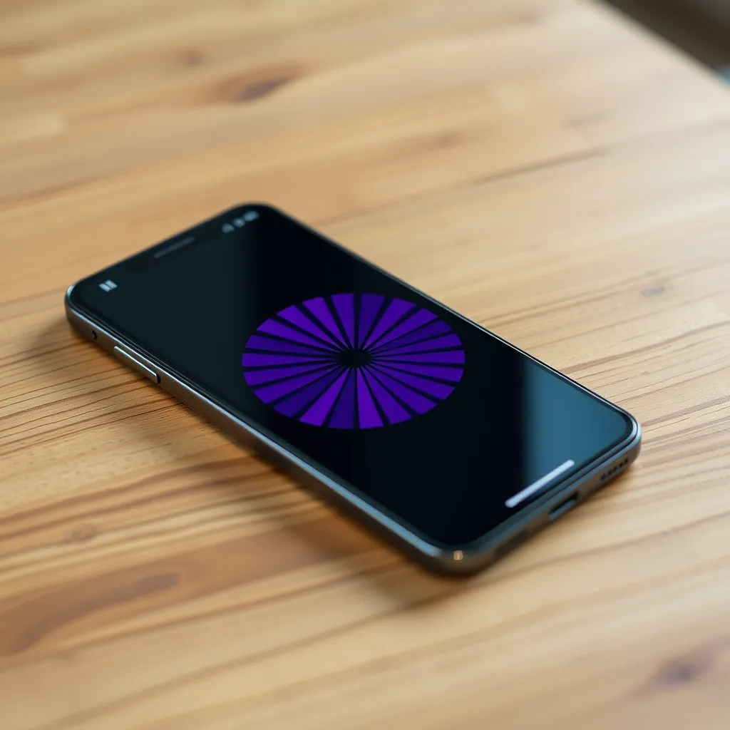 A smartphone displaying a colorful light control app interface on a desk.