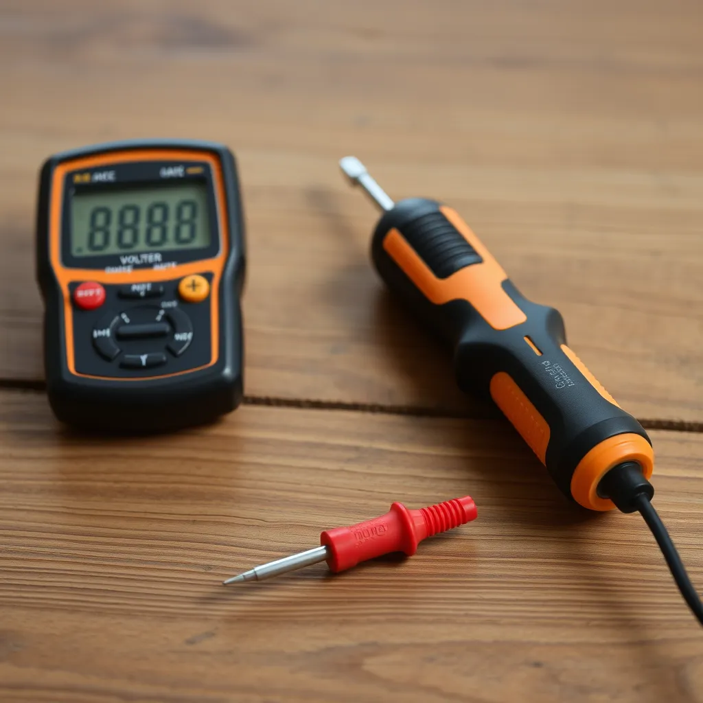 A Phillips head screwdriver and a yellow non-contact voltage tester.