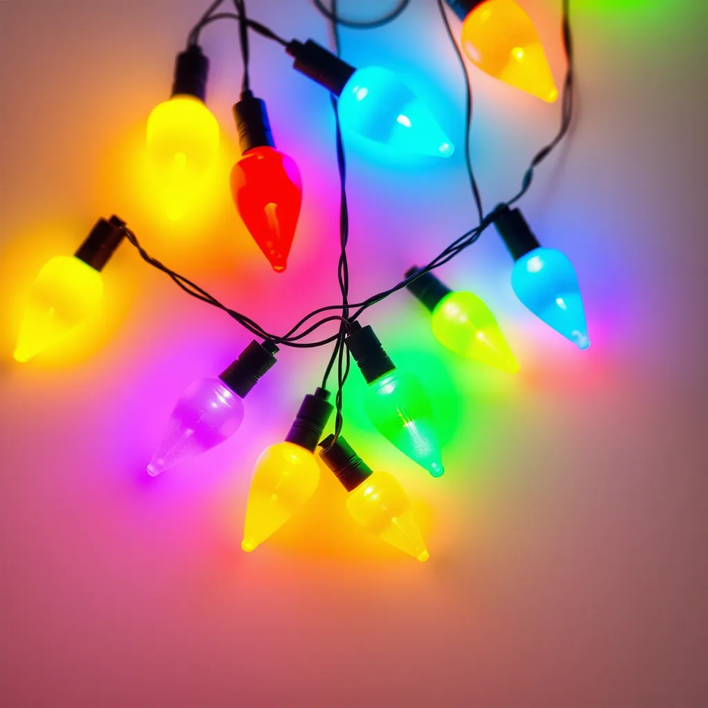 A bundle of multi-colored LED Christmas light strings.
