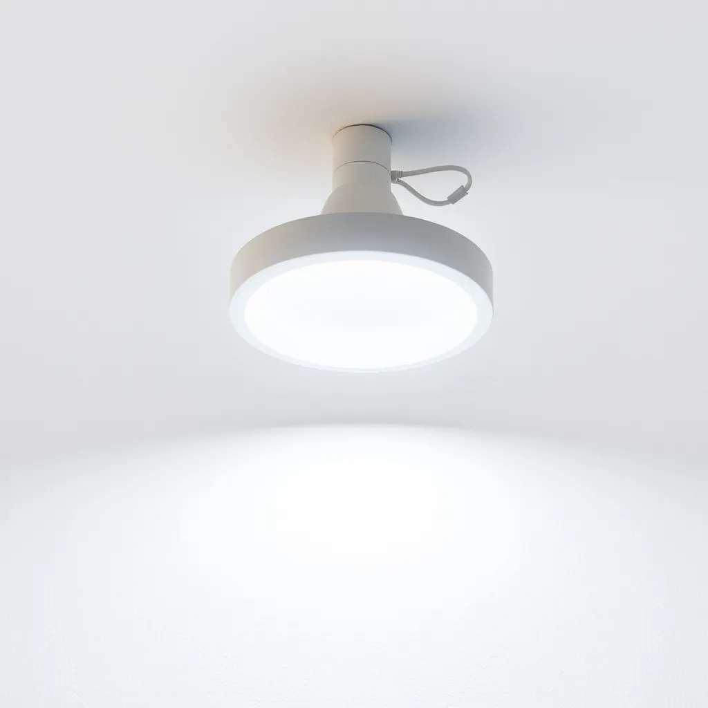 A modern recessed LED light fixture emitting bright white light from a clean ceiling.