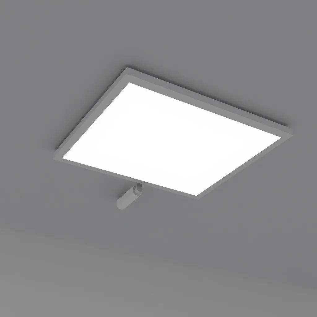 A square integrated LED ceiling panel with a thin white frame.