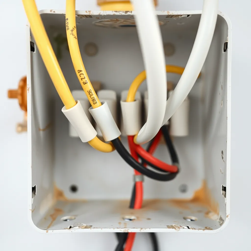 Close up of electrical wiring inside a junction box