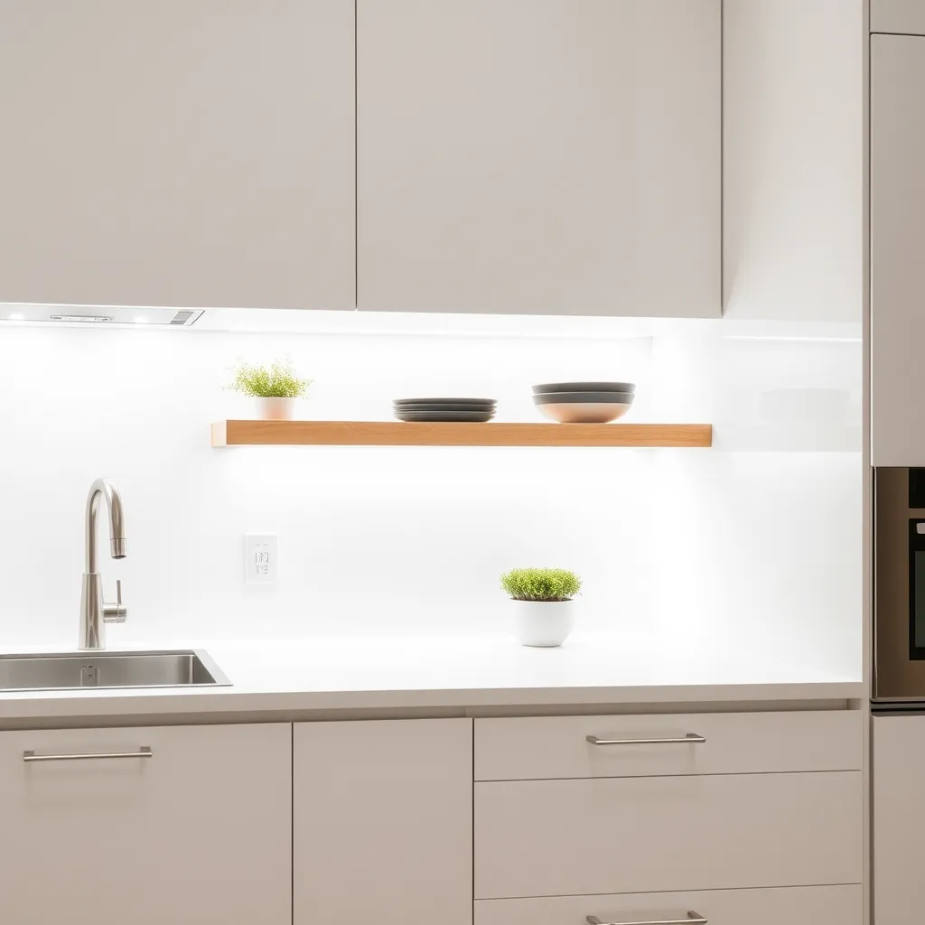 LED strip lights installed under kitchen cabinetry providing task lighting.