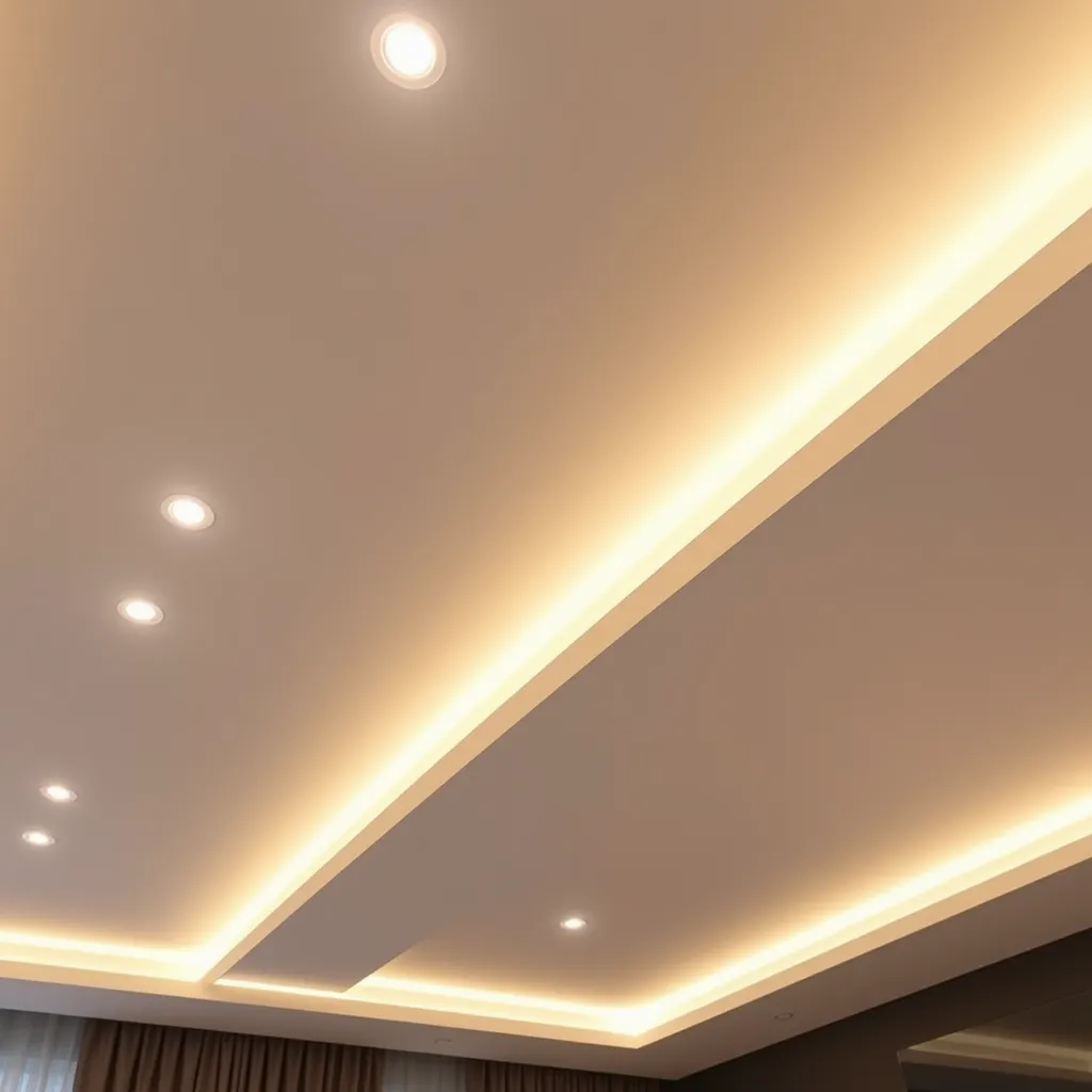 Modern recessed LED ceiling lights illuminating a clean, minimalist interior space.